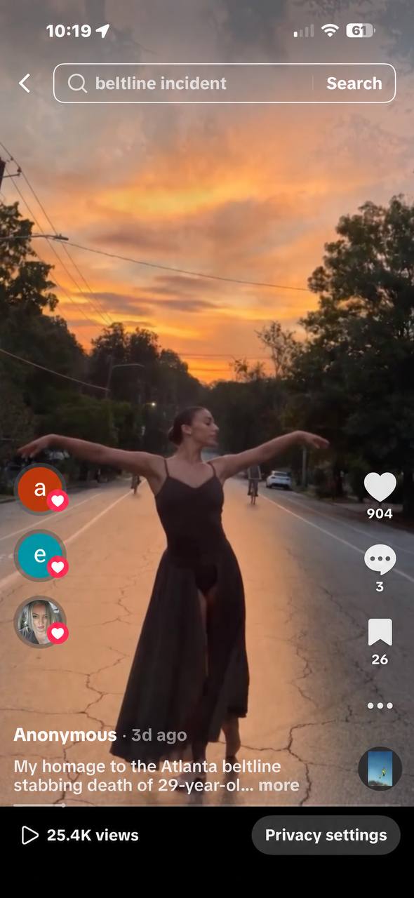 The tribute video post found by people searching for the Beltline incident, with 25.4K views